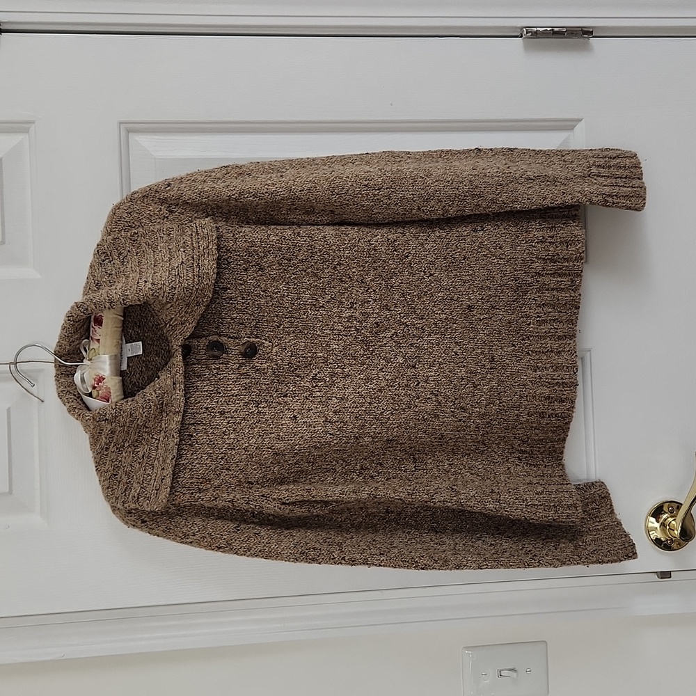 Cozy Brown Knit Sweater with button collar